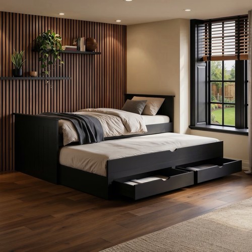 Black guest bed - guest, out