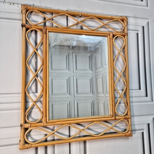 Vintage rattan wall mirror - rattan,