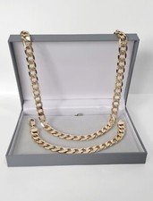 Mens 9ct Gold XP 10mm Curb Set, Bracelet 8inches Chain 24inches