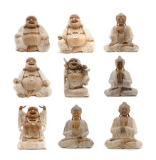 Whitewash Buddha Statue Ornament Hand Carved Suar Wood Large