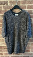 HUMANOID wool Alpaca Acrylic MIX DRESS Leather TRIM Small  BROWN cocoon