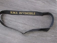 H.M.S Invincible Royal Navy Naval Cap Band Tally