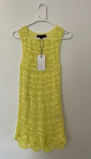 Zara Open Knit Mini Dress Round Neck Sleeveless Yellow Size Small -Tall