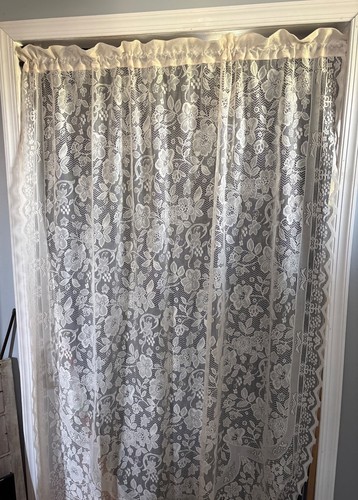 Cream lace curtain panel w - cream,