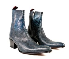 Jeffery-West COCKNEY REBEL Blue Snake heeled rock 'n roll zip Boot RRP £495