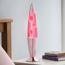 Global Gizmos 48879 16" Pastel Pink Lava Lamp/Rose Gold Chrome Base/Retro Nostal
