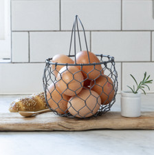 Small Wire Egg Basket with Handle, Grey Metal Kitchen Storage Basket