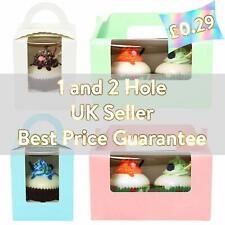Large Coloured Cupcake Boxes with Window Handle! Single Double 1 2 Hole Muffin 