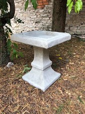 Bird bath solid heavy concrete stone garden ornament simple square design low pr