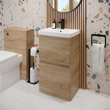 Wood Freestanding Cloakroom Vanity Unit with Basin - 500mm Modern Bathroom