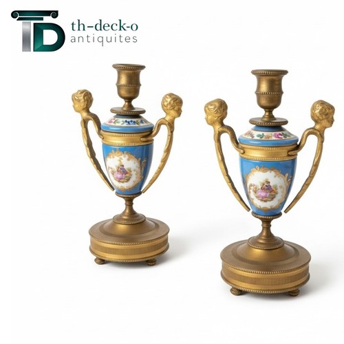 Pair bronze gilded porcelain - bronze,