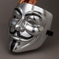 24 x ANONYMOUS SILVER FACE MASK HACKER V FOR VENDETTA FANCY DRESS HALLOWEEN