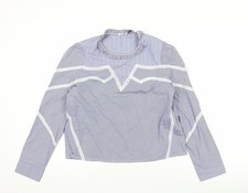 Sandro Women Blue Striped Cotton Lace Blouse Size 12