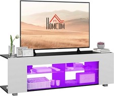 Large TV Stand RGB Lighted Glass Open Shelves TV's Cabinet 145 cm White Black UK