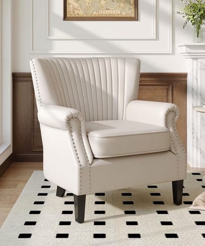 Luxury beige wingback armchair - beige,