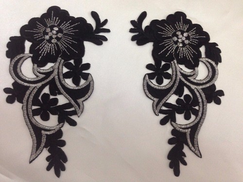 Black floral motif - floral, iron/sew