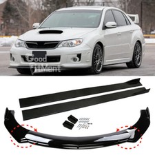 For Subaru Impreza WRX/STI Gloss Front Bumper Spoiler Lip + Side Skirts Splitter