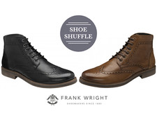 Frank Wright Magnus Leather Full Grain brogue detail Lace up suede heel boot