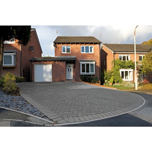 Charcoal driveway block paving - driveway,