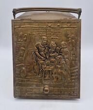 Large Decorative Vintage Brass wood Box Embossed Coal Fire Kindling Holder