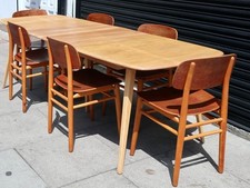 Ercol grand plank dining table with six 4101 Hans J. Wegner dining chairs