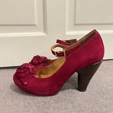 Chie Mihara Suede Shoes Size 38 UK 5 Pink Floral Detail Made In Spain Leather