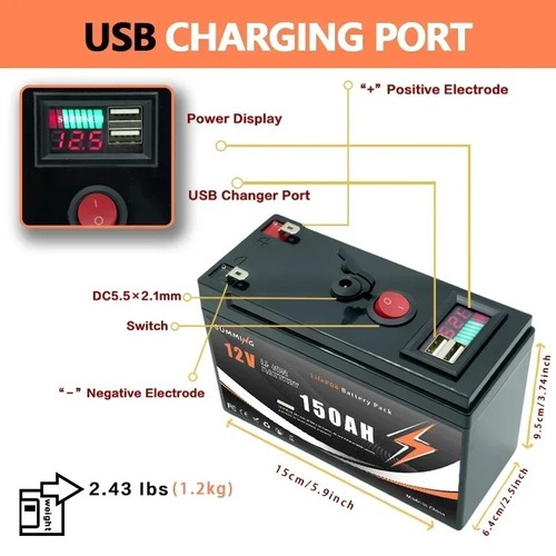 Lifepo4 12v 150ah rechargeable - 150ah,