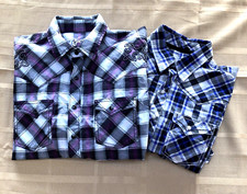 (2) Rock 47 by Wrangler Western Shirts Plaid Pearl Snap Embroidered Men's M