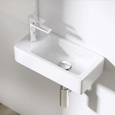Small Compact Bathroom Cloakroom Hand Wash Basin Sink Ceramic Wall Hung White UK