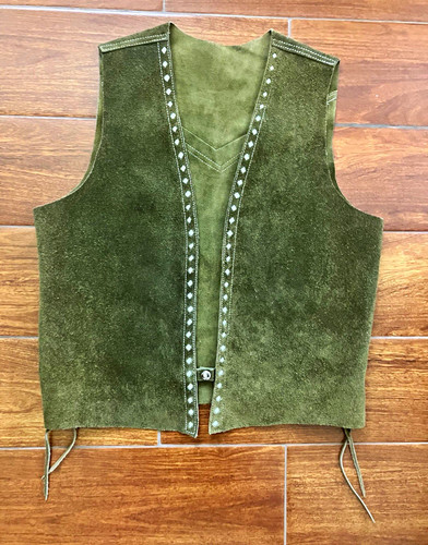 Vintage olive green suede - olive,