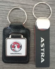 2 GENUINE VAUXHALL MAIN DEALER CAR KEY FOB KEY RING LEATHER & METAL