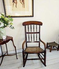 Oak Spindle Back Rocking Chair Georgian Woven Rush Cord Seat Delivery Available 