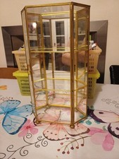 Vintage Brass and Glass Mirrored Curio Cabinet Display Case