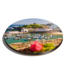 Round MDF Coaster Tenby Harbour Pembrokeshire Wales #52248