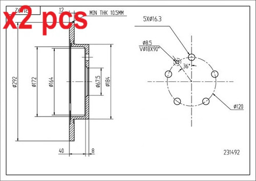 Pcs sides rear brake - l&r,