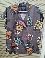 Bitte Kai Rand Linen Blouse Size XL Grey Floral Double Breasted Lagenlook Boho