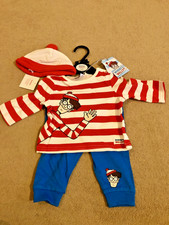 New 0-3 months WHERES WALLY outfit fancy dress top and joggers and hat Halloween