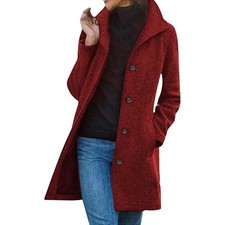 Womens Thicken Woolen Coats Outwear Ladies Office Stand Collar Trench Overcoats