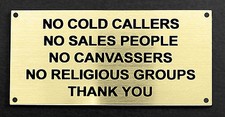 Engraved Sign - No Cold Callers, Sales People, Canvassers, Religious Groups
