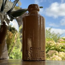 Vintage Glazed R. White London Stoneware Ginger Beer Bottle Old Stoneware Bottle