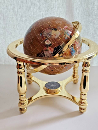 Gemstone world globe - gemstone, brass