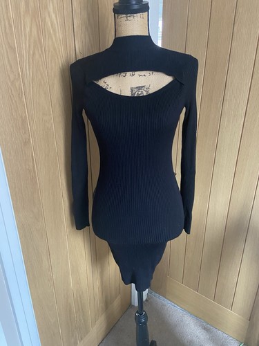 Black ribbed knitted - black, dress