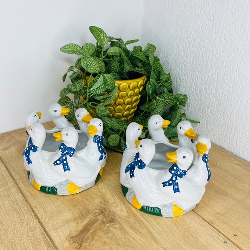 Vintage ceramic goose planters - vintage,