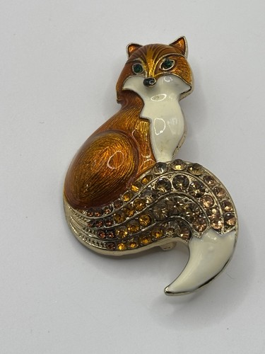 Enamel fox brooch - enamel,