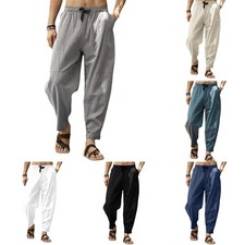 Men Pants Trousers Comfort Elastic Waist Harem Trousers Loose Fit M-3XL Mens