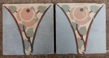 1 of 2 Antique 6x6 Tiles Art Deco Roses Douvrin French Floor c.1925 #P2