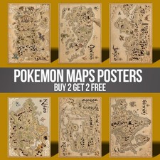 Pokemon Region Map Posters