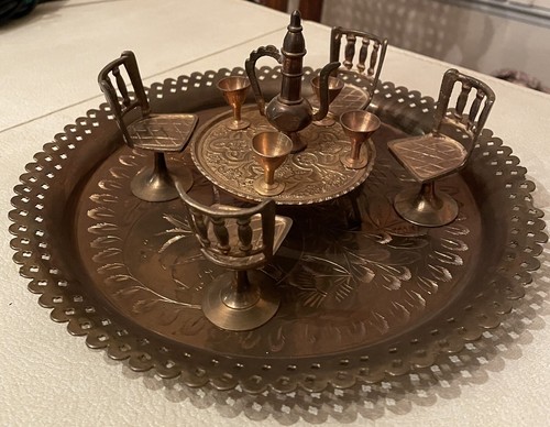 Vintage brass moroccan tea set - vintage,