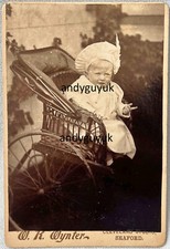 CABINET CARD RARE SEAFORD WYNTER SUSSEX BOY FEATHER CARRIAGE CHAIR ANTIQUE PHOTO