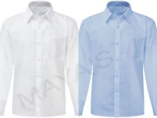 BOYS LONG SLEEVE SCHOOL SHIRT WHITE/BLUE - BOYS SCHOOL SHIRTS WITH FRONT POCKET